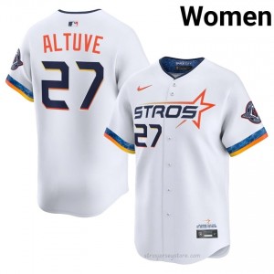 #27 Jose Altuve Officially Licensed Women City Connect Baseball Jersey | HOU Astros White Fan Gear 17954176